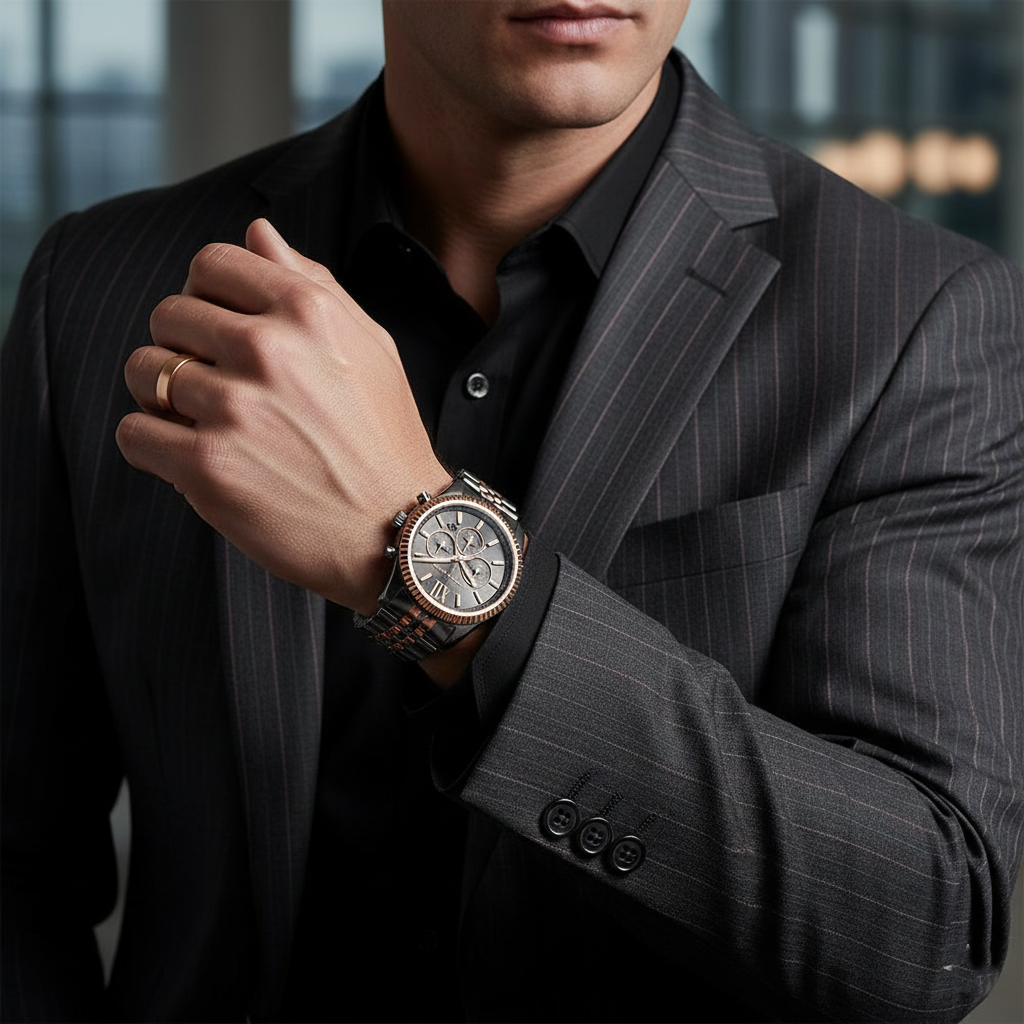 Michael Kors MK8561 Men’s Grey Dial Two-Tone Black Rose Gold Stainless Steel Lexington Chronograph Watch