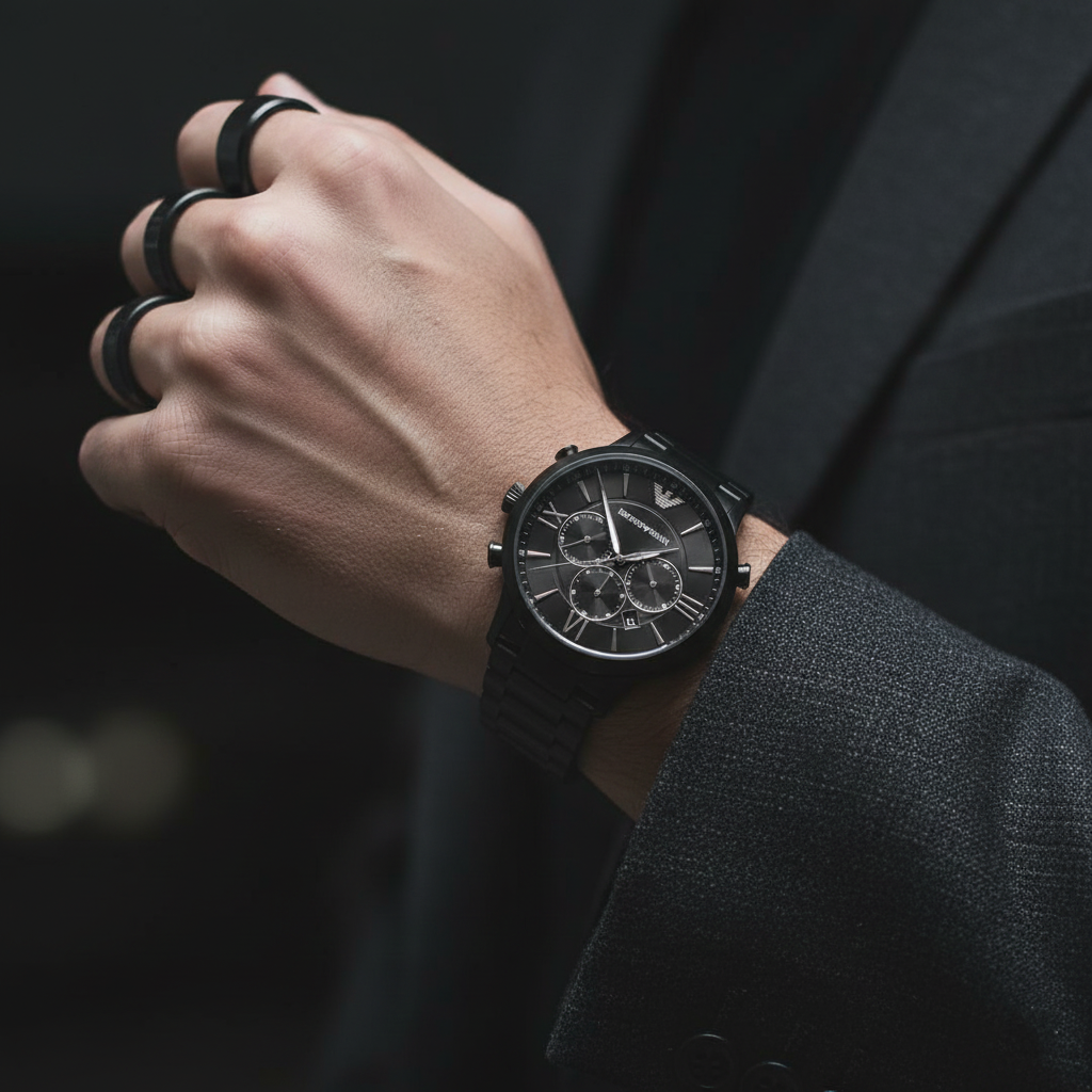 Emporio Armani AR11349 Men’s Black Dial Black Stainless Steel Giovanni Chronograph Watch