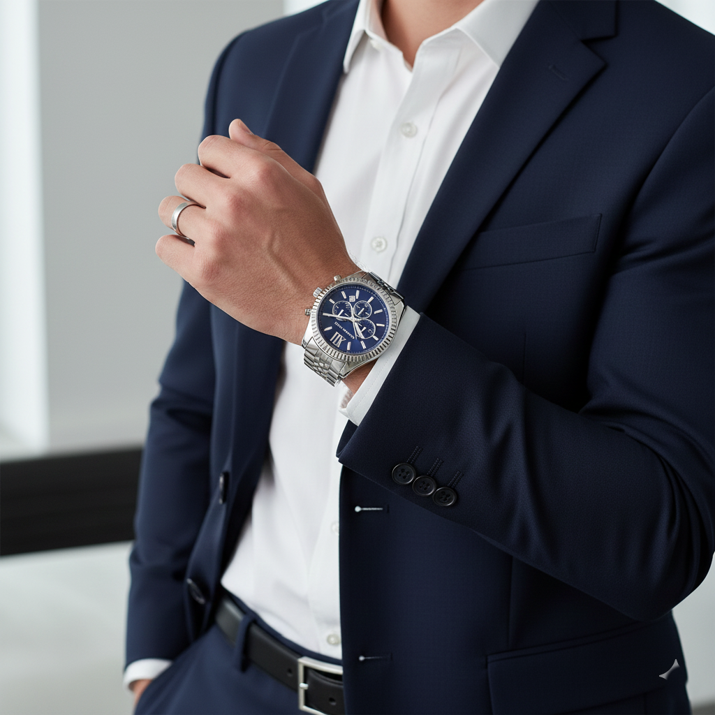 Michael Kors MK8280 Men’s Blue Dial Silver Stainless Steel Lexington Chronograph Watch