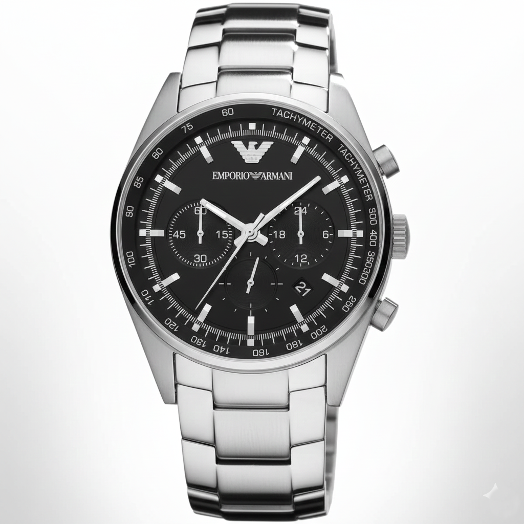 Emporio Armani AR5980 Men’s Black Dial Stainless Steel Tazio Large Chronograph Watch