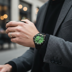 ساعة كرونوغراف Emporio Armani AR11463 للرجال بمينا أخضر وسوار سيليكون ومقاومة للماء