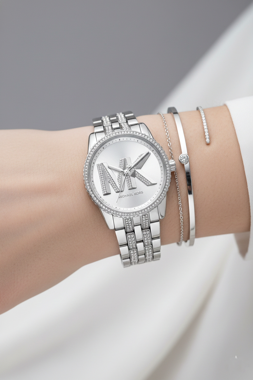 Michael Kors MK7542 Women’s Silver Dial Silver Stainless Steel Crystal Logo Watch