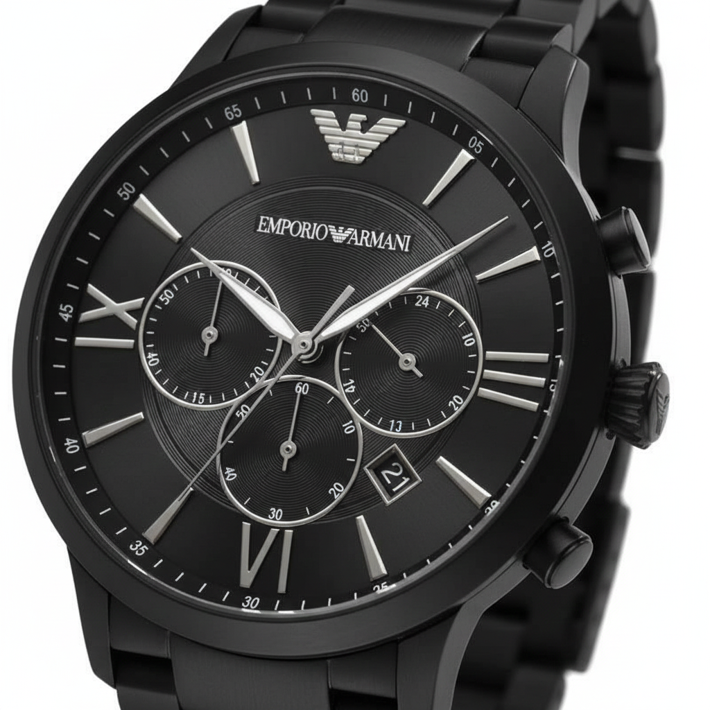 Emporio Armani AR11349 Men’s Black Dial Black Stainless Steel Giovanni Chronograph Watch