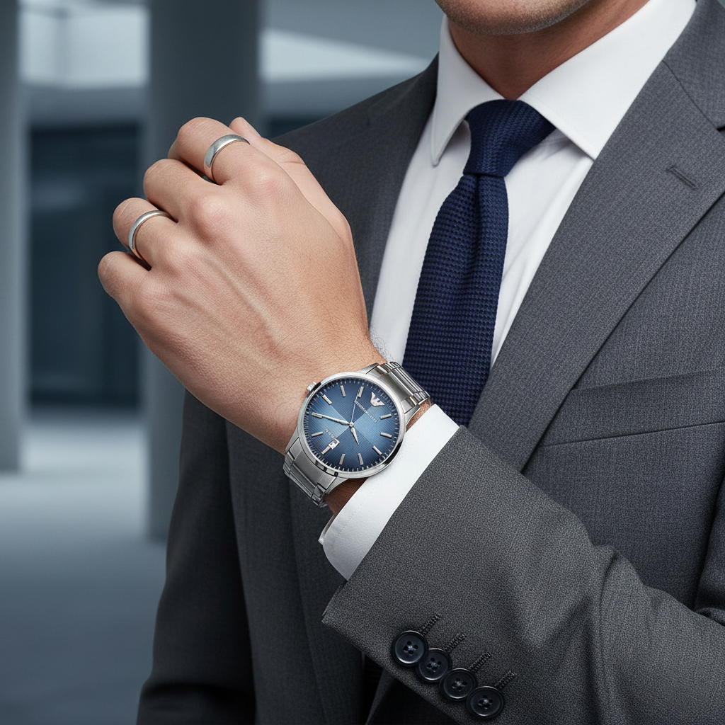 Emporio Armani AR2472 Men’s Blue Dial Stainless Steel Renato Watch