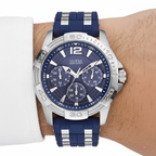 Guess Oasis W0366G2 Men's Silver & Blue Rubber Strap Watch