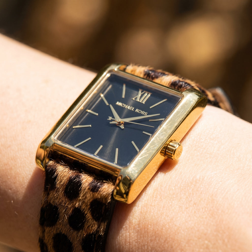 Michael Kors Emery MKo1115 Black Dial Leopard Print Leather Strap Women's Watch