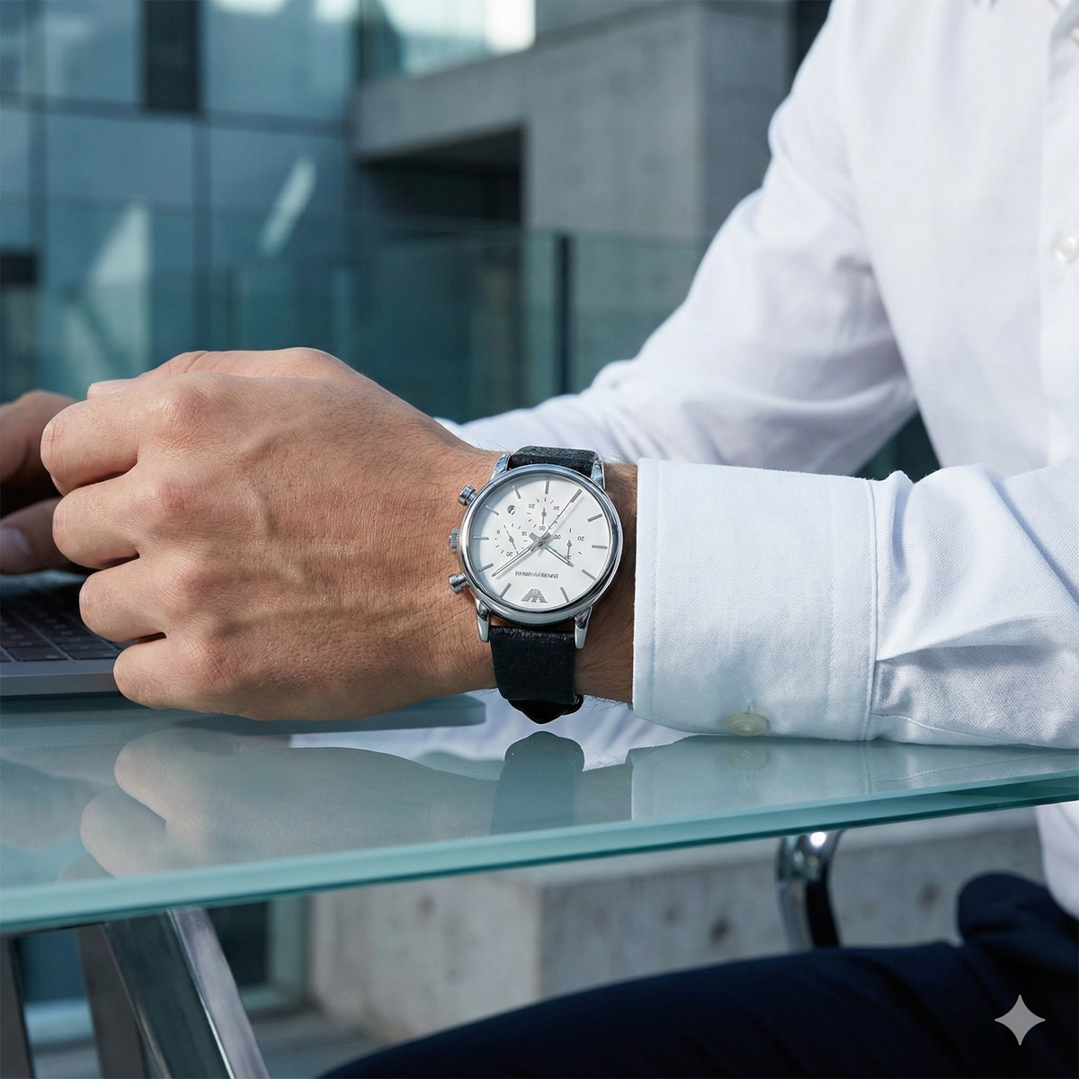 Emporio Armani Luigi AR1810 White Dial Black Leather Watch