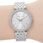 Michael Kors Darci MK3190 Silver-Tone Watch with Crystal Bezel and Silver Dial