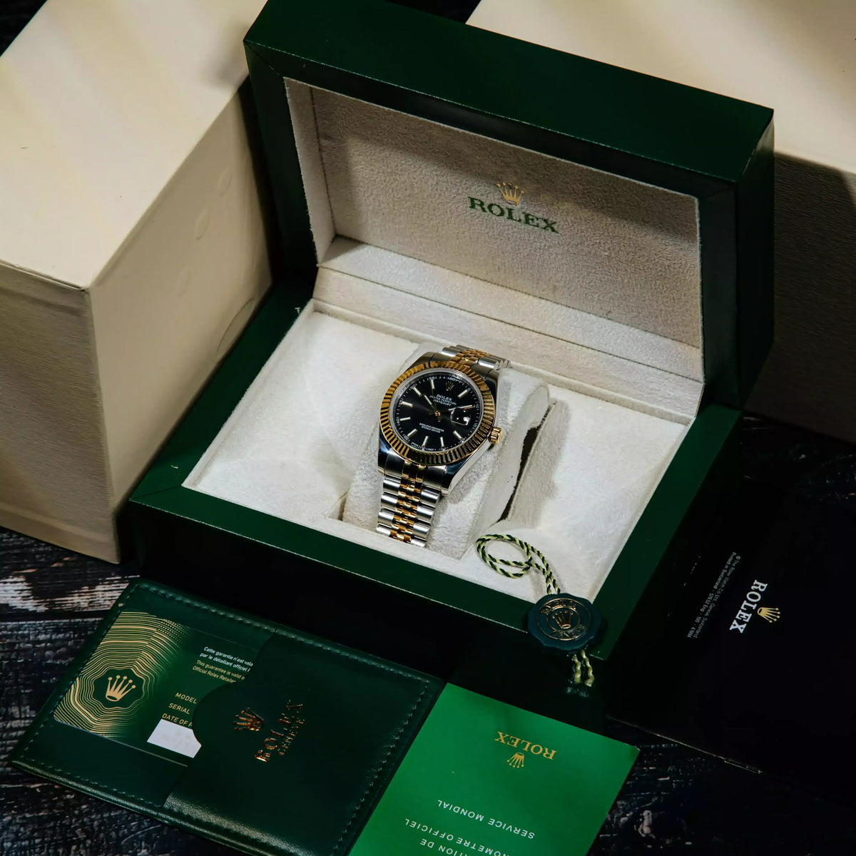 Rolex Datejust 41mm Black Dial Half Gold Jubilee Bracelet