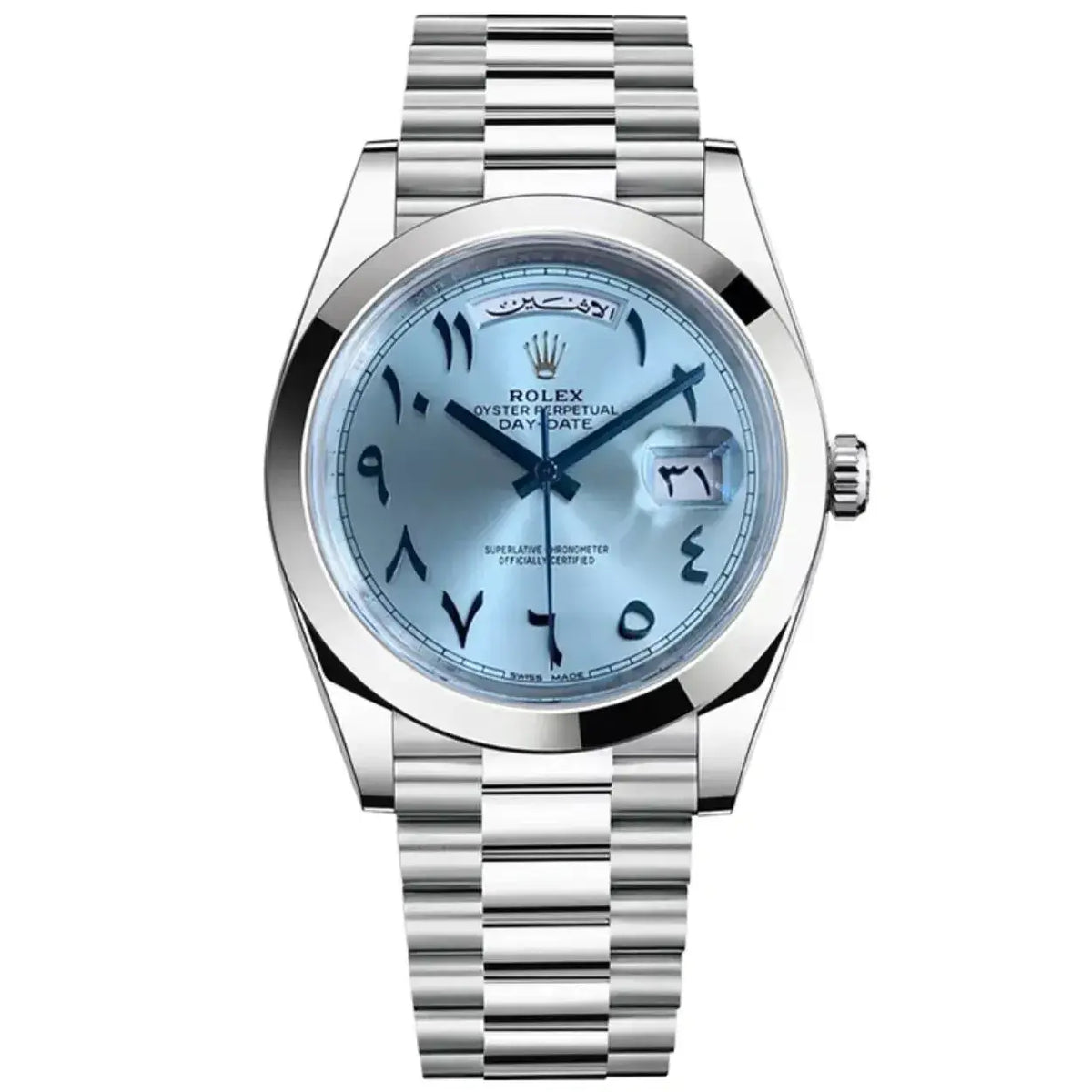 Rolex Day-Date – Light Blue Arabic Dial with Silver President Bracelet