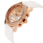 Guess Confetti Multi-Function W1098L5 Rose Gold Case Crystal Bezel White Rubber Women's Watch