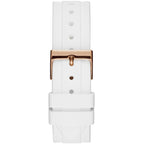 Guess Confetti Multi-Function W1098L5 Rose Gold Case Crystal Bezel White Rubber Women's Watch