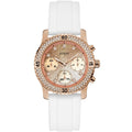 Guess Confetti Multi-Function W1098L5 Rose Gold Case Crystal Bezel White Rubber Women's Watch