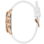 Guess Confetti Multi-Function W1098L5 Rose Gold Case Crystal Bezel White Rubber Women's Watch
