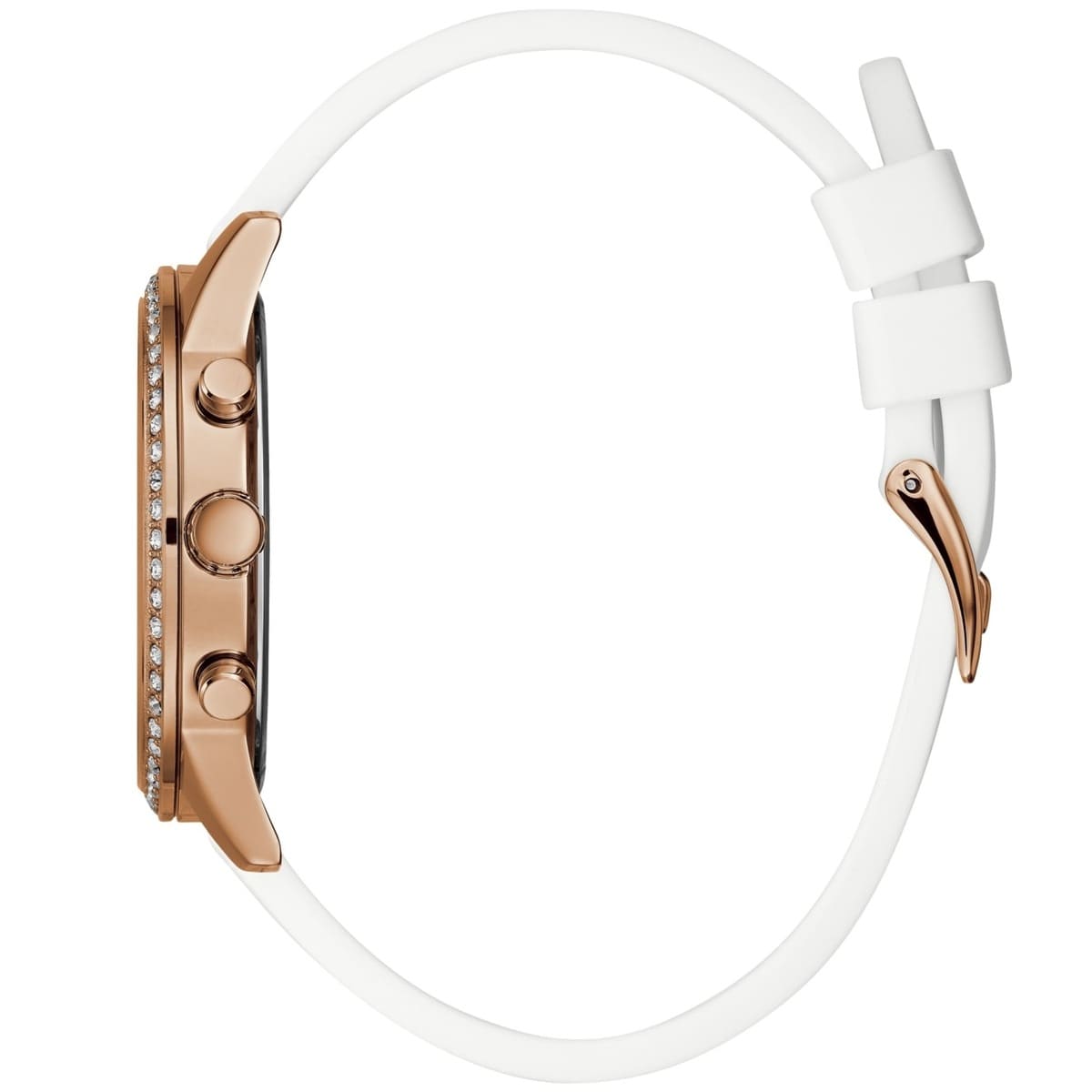 Guess Solar Multi-Function W1135L1 Rose Gold Case Crystal Bezel White Rubber Women's Watch