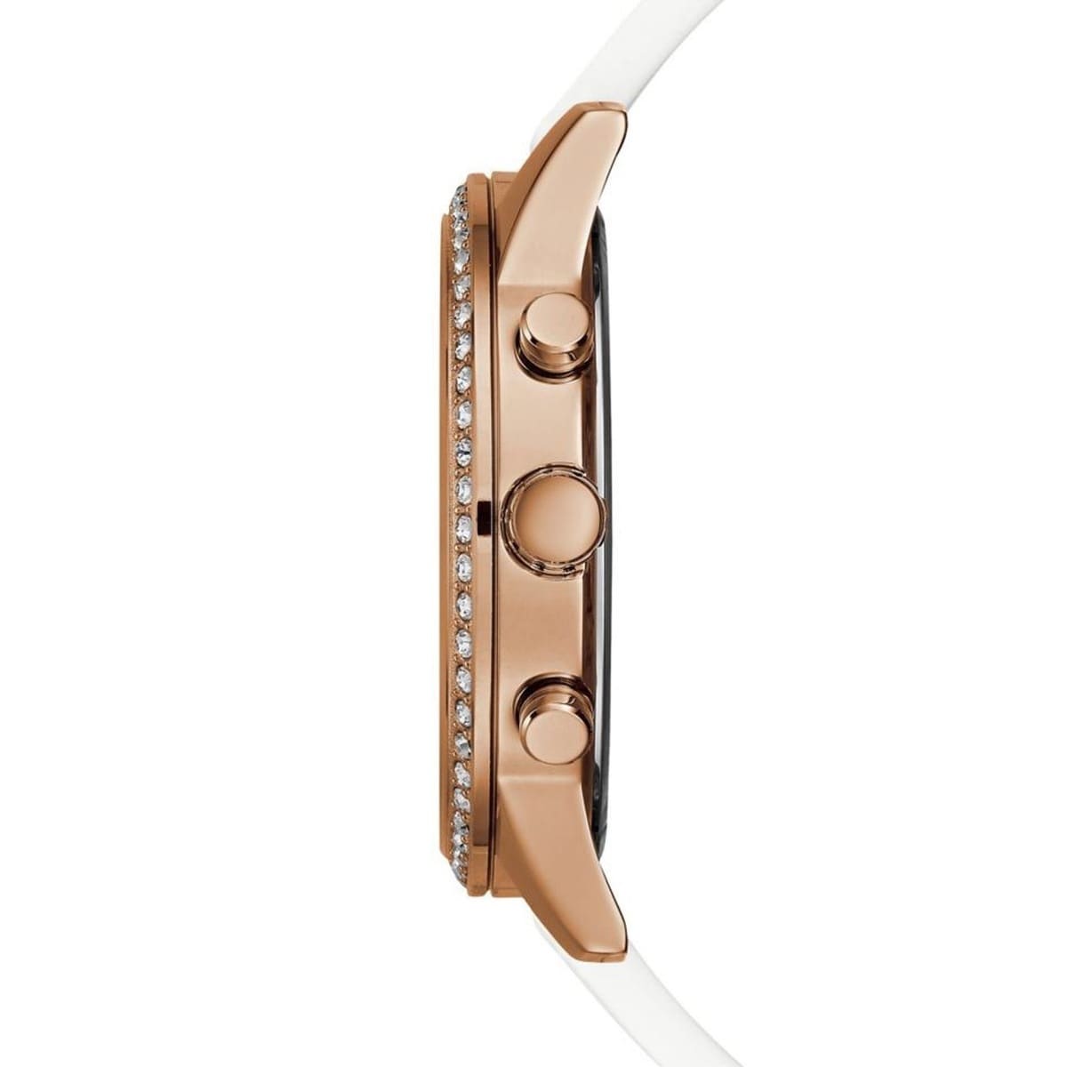 Guess Solar Multi-Function W1135L1 Rose Gold Case Crystal Bezel White Rubber Women's Watch