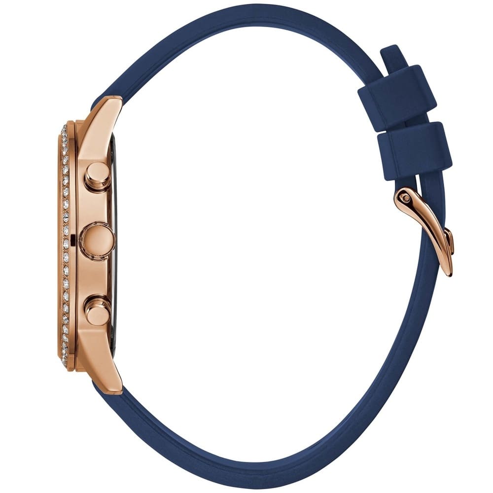 Guess Solar Multi-Function W1135L3 Gold Case Crystal Bezel Royal Blue Rubber Women's Watch