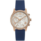 Guess Solar Multi-Function W1135L3 Gold Case Crystal Bezel Royal Blue Rubber Women's Watch