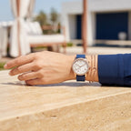 Guess Solar Multi-Function W1135L3 Gold Case Crystal Bezel Royal Blue Rubber Women's Watch