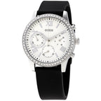 Guess Sunrise Multi-Function W1135L5 Silver Case Crystal Bezel Silver Dial Black Rubber Women's Watch