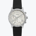 Guess Sunrise Multi-Function W1135L5 Silver Case Crystal Bezel Silver Dial Black Rubber Women's Watch