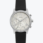 Guess Sunrise Multi-Function W1135L5 Silver Case Crystal Bezel Silver Dial Black Rubber Women's Watch