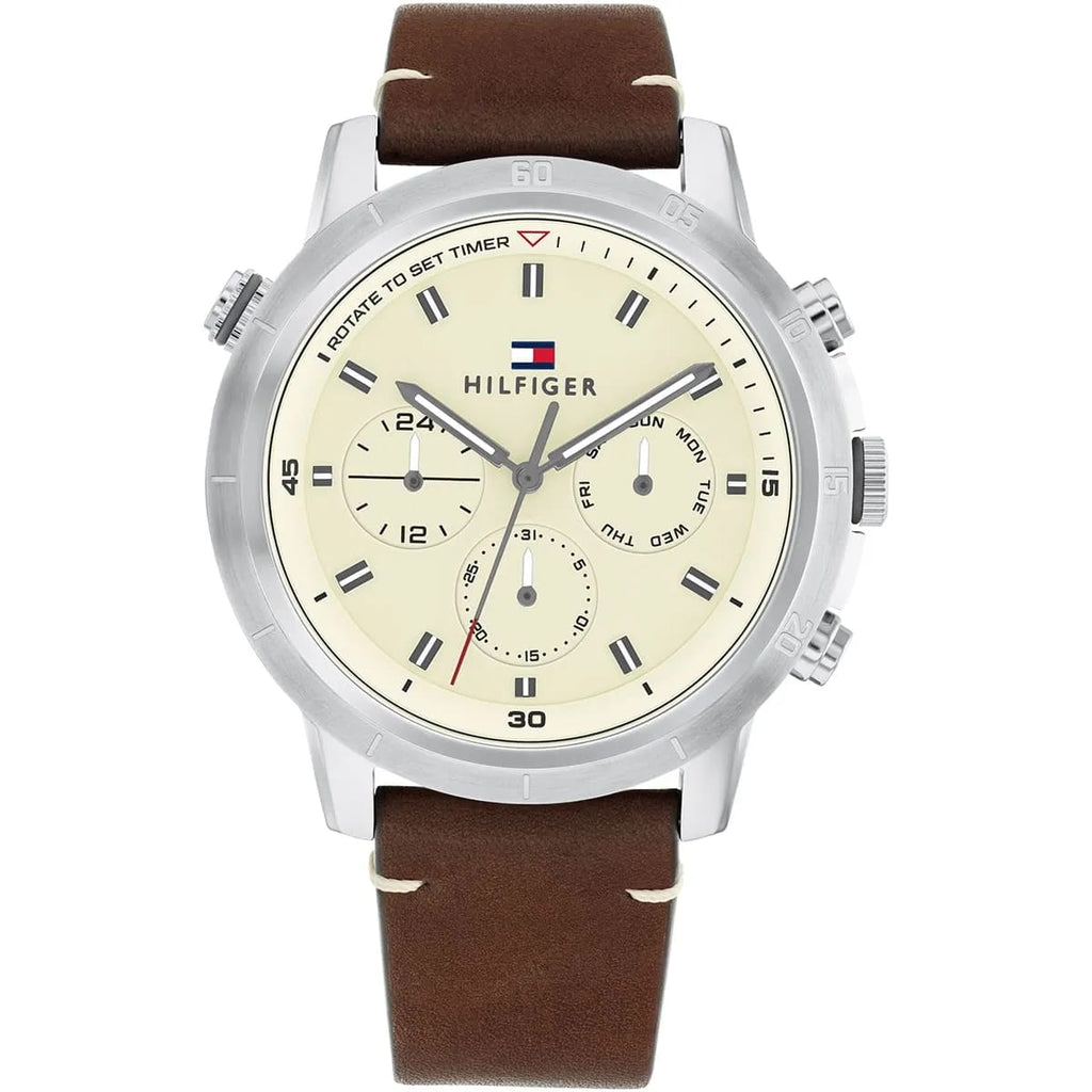 Tommy Hilfiger 1792102 Men’s Multi-Function Watch – Beige Dial & Brown Leather Strap