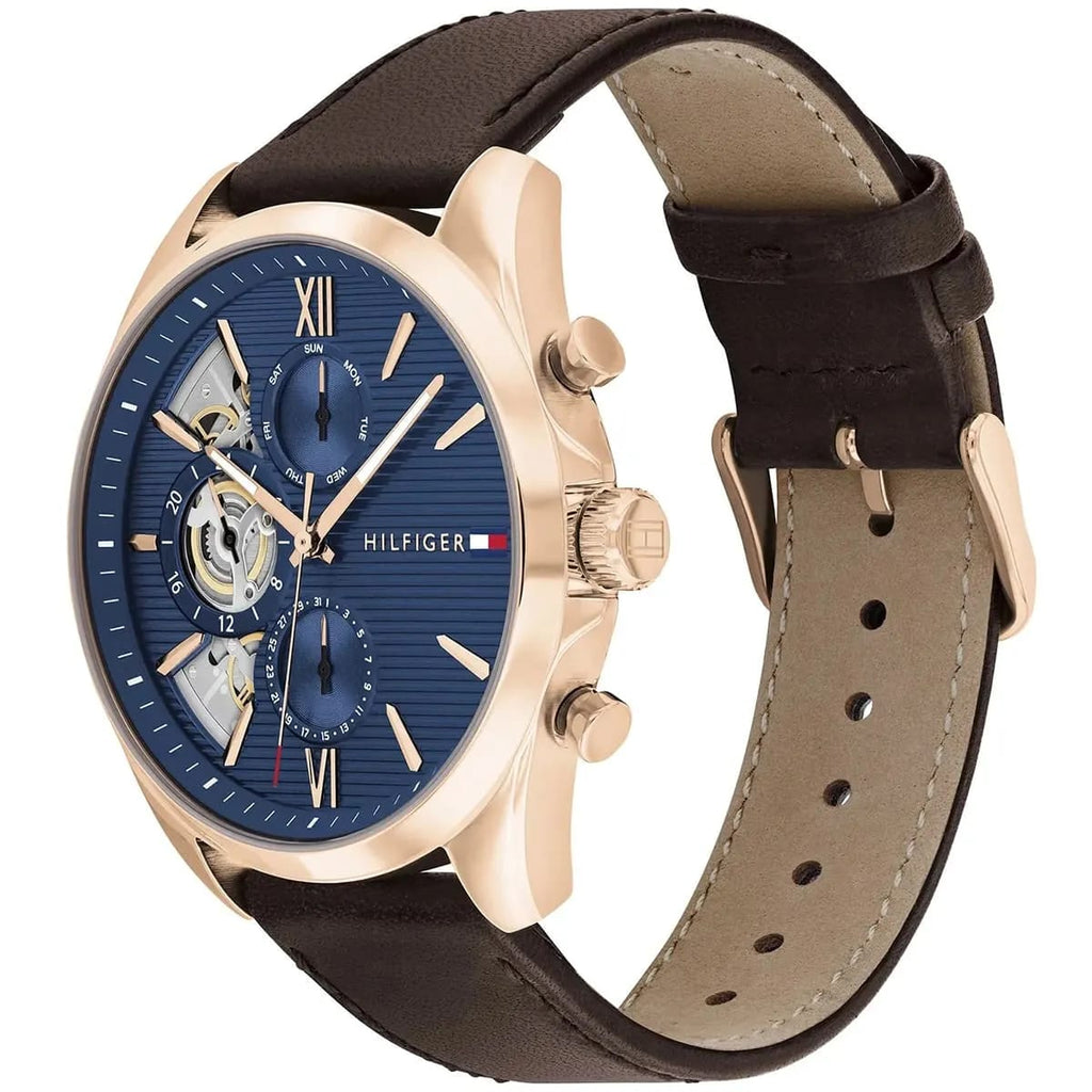 Tommy Hilfiger Men’s Baker Watch – Model 1710645 – Blue Dial & Brown Leather Strap