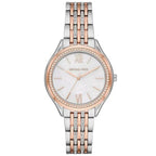 Michael Kors Mindy MK7077 Women’s Mother of Pearl Dial Two-Tone Bracelet Multi-Function Watch