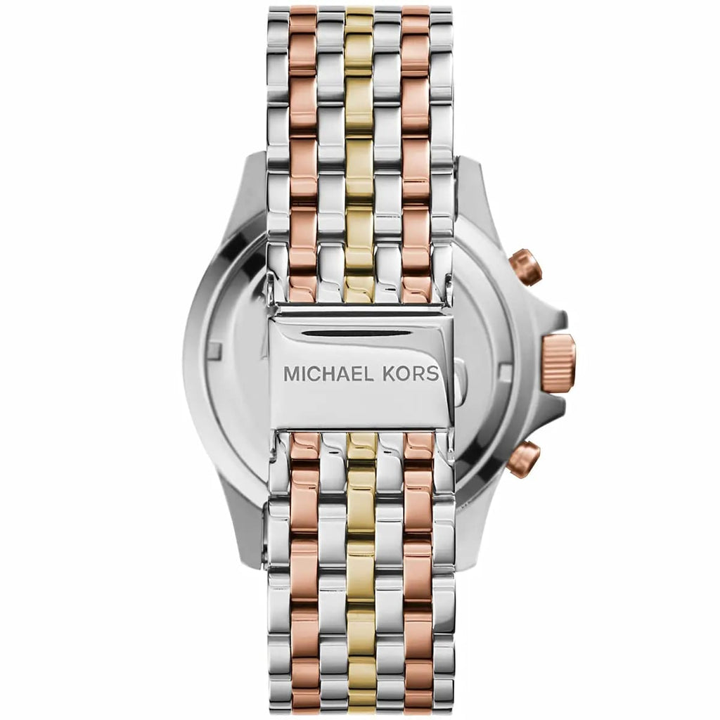 ساعة كرونوجراف نسائية من مايكل كورس طراز MK5876، بإطار مرصّع بأحجار باجيت، وثلاثة ألوان
