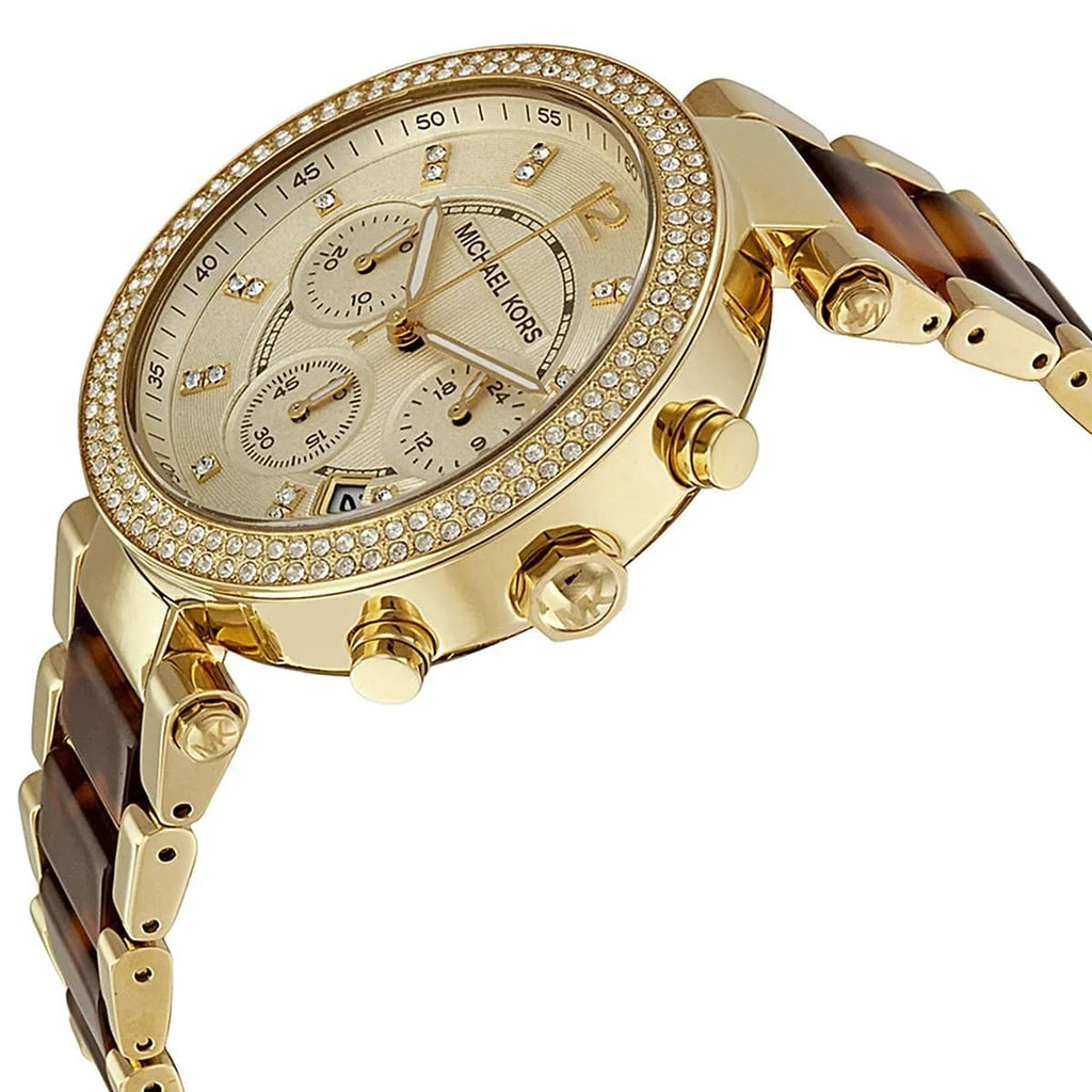 Michael Kors MK5688 Parker Women’s Gold Chronograph Tortoiseshell Crystal Watch