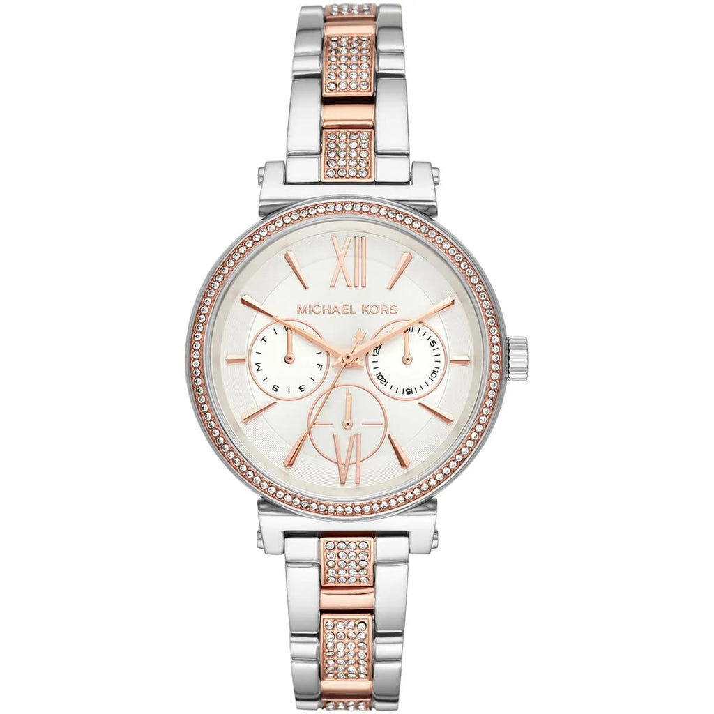 Michael Kors MK4353 Sofie Women’s Silver Rose Gold Chronograph Crystal Watch