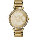 Michael Kors MK5784 Parker Women’s Gold Crystal Bezel MK Logo Dial Stainless Steel Watch