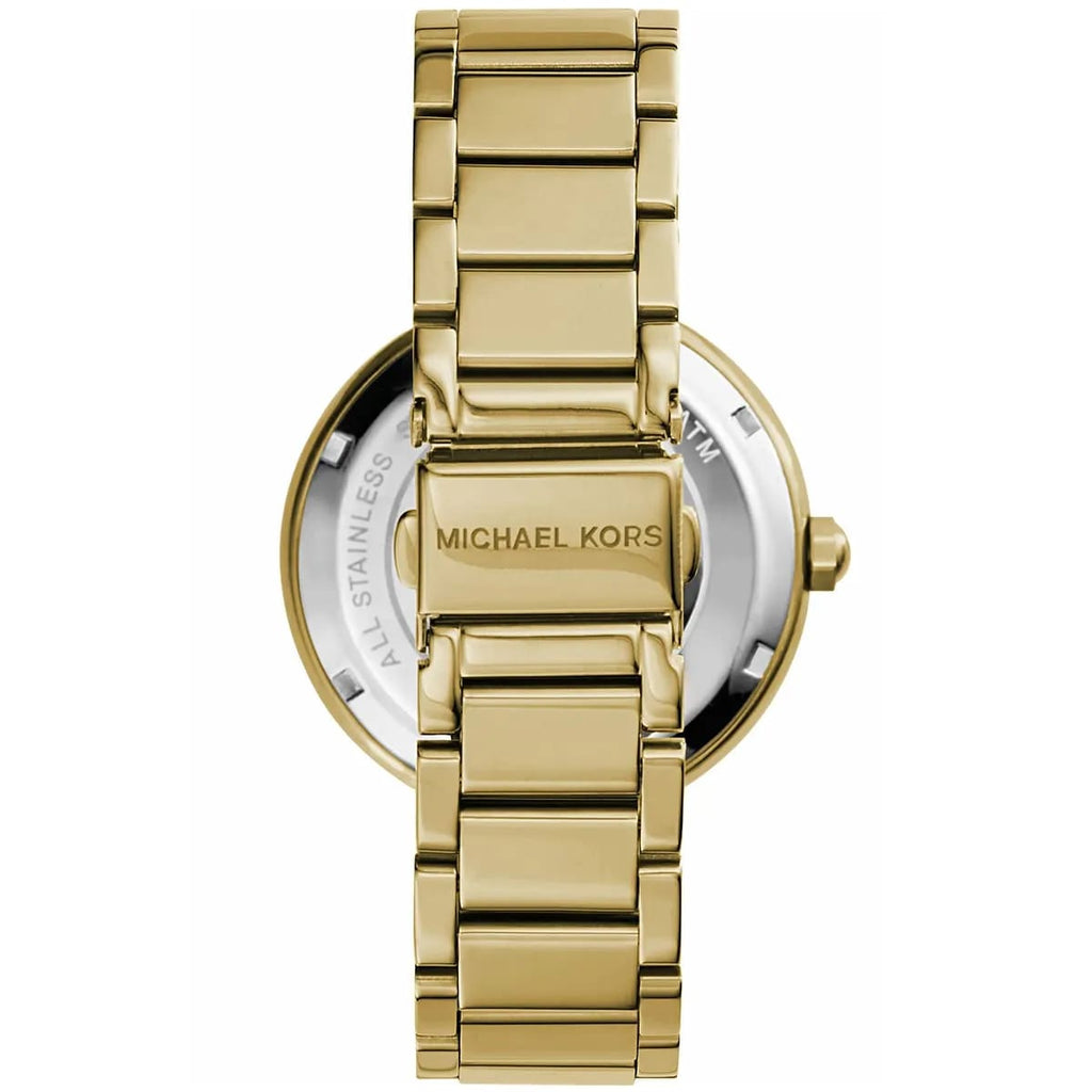 Michael Kors MK5784 Parker Women’s Gold Crystal Bezel MK Logo Dial Stainless Steel Watch