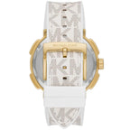 Michael Kors MK7221 Women’s White Dial White Logo Strap Gold-Tone Multi-Function Watch