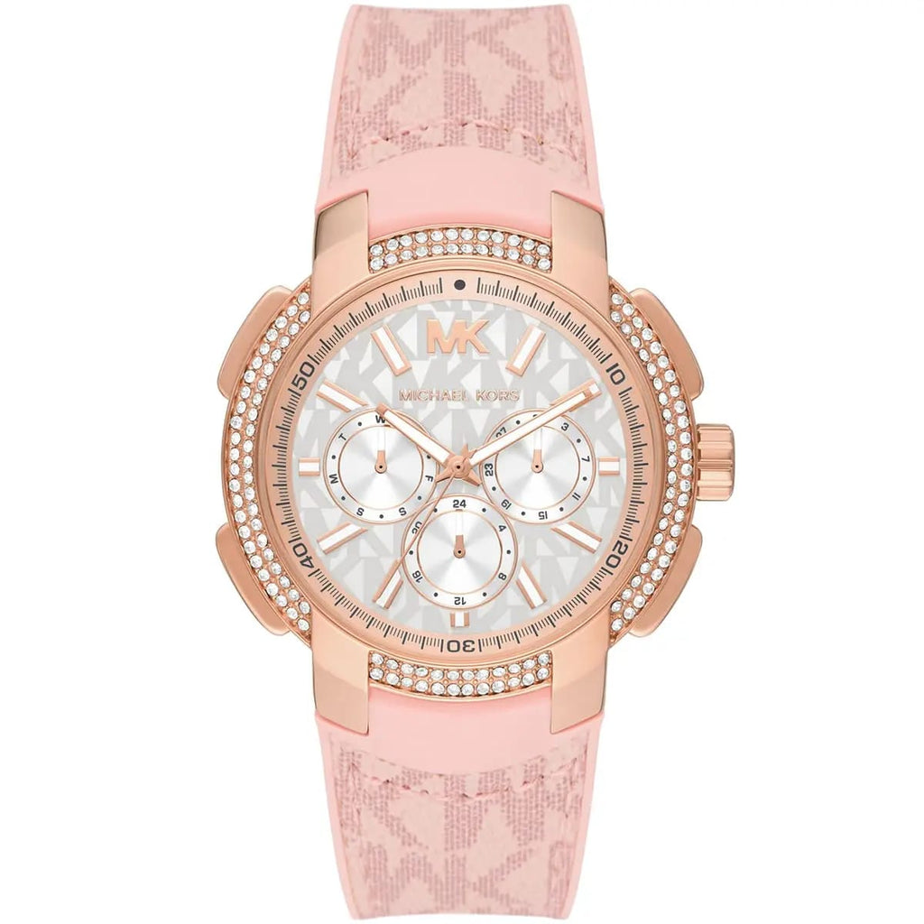 Michael Kors  MK7222 Women’s White Dial Pink Logo Strap Rose Gold Multi-Function Watch