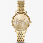 Michael Kors MK4371 Women’s Gold Dial Gold Stainless Steel Crystal MK Logo Watch