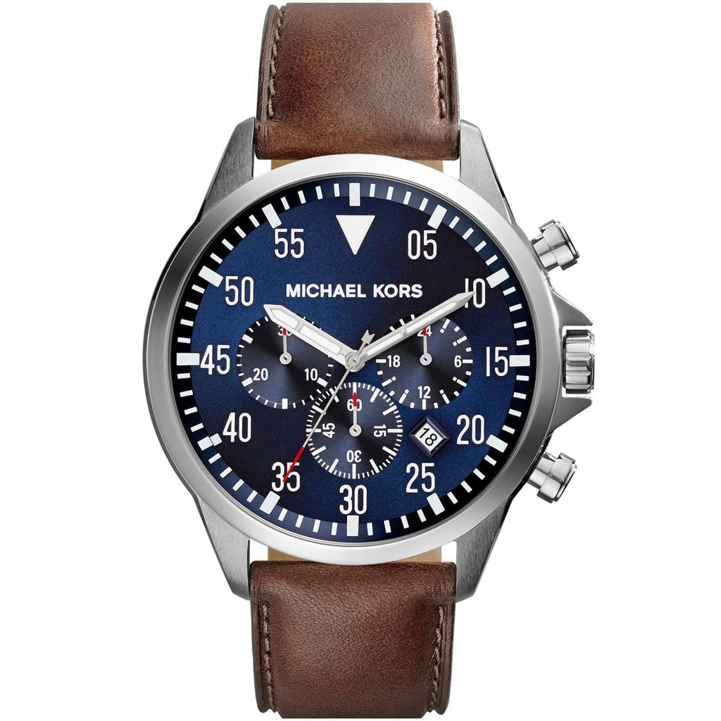 Michael Kors MK8362 Men’s Blue Dial Brown Leather Strap Gage Chronograph Watch