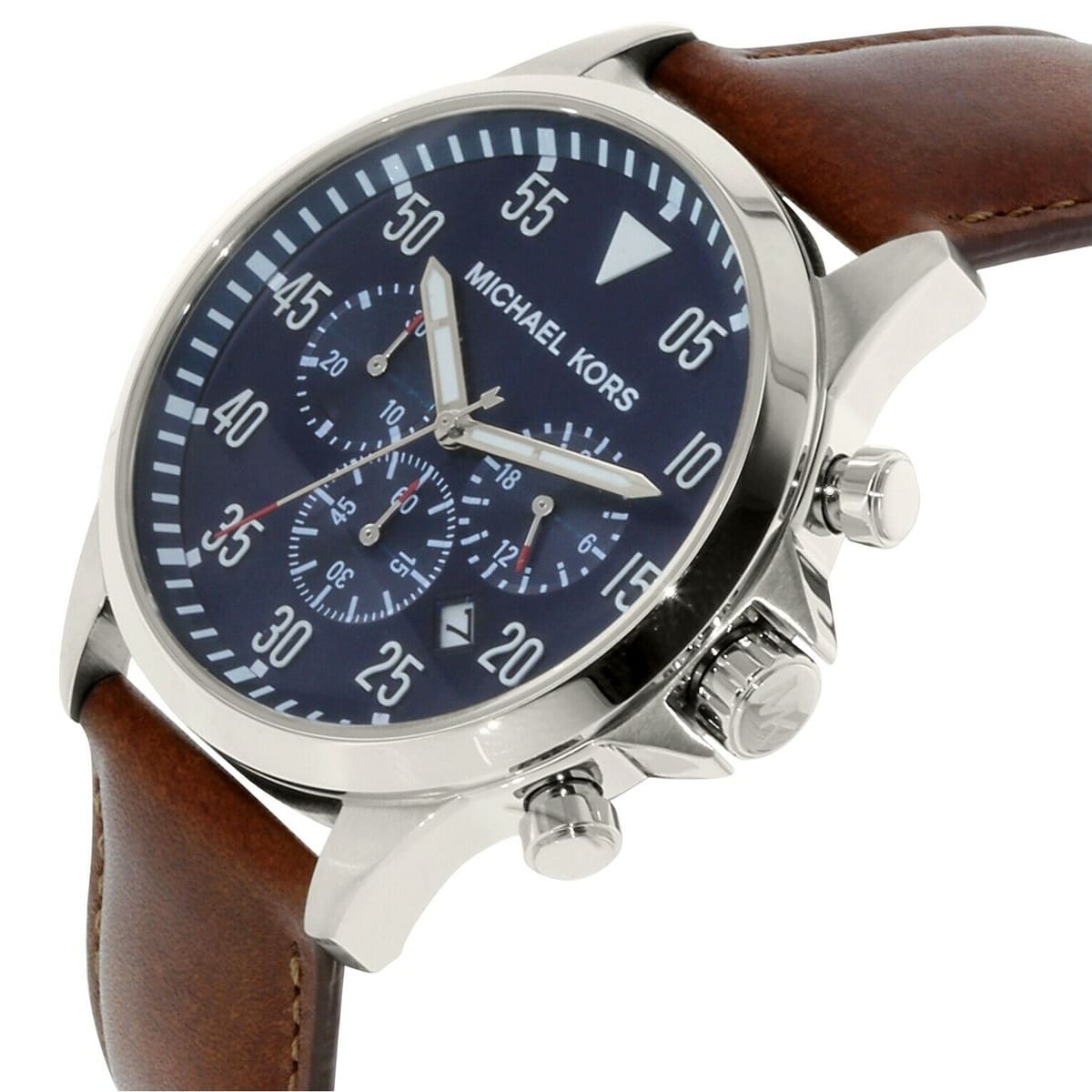 Michael Kors MK8362 Men’s Blue Dial Brown Leather Strap Gage Chronograph Watch