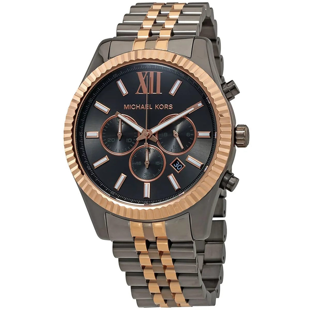Michael Kors MK8561 Men’s Grey Dial Two-Tone Black Rose Gold Stainless Steel Lexington Chronograph Watch