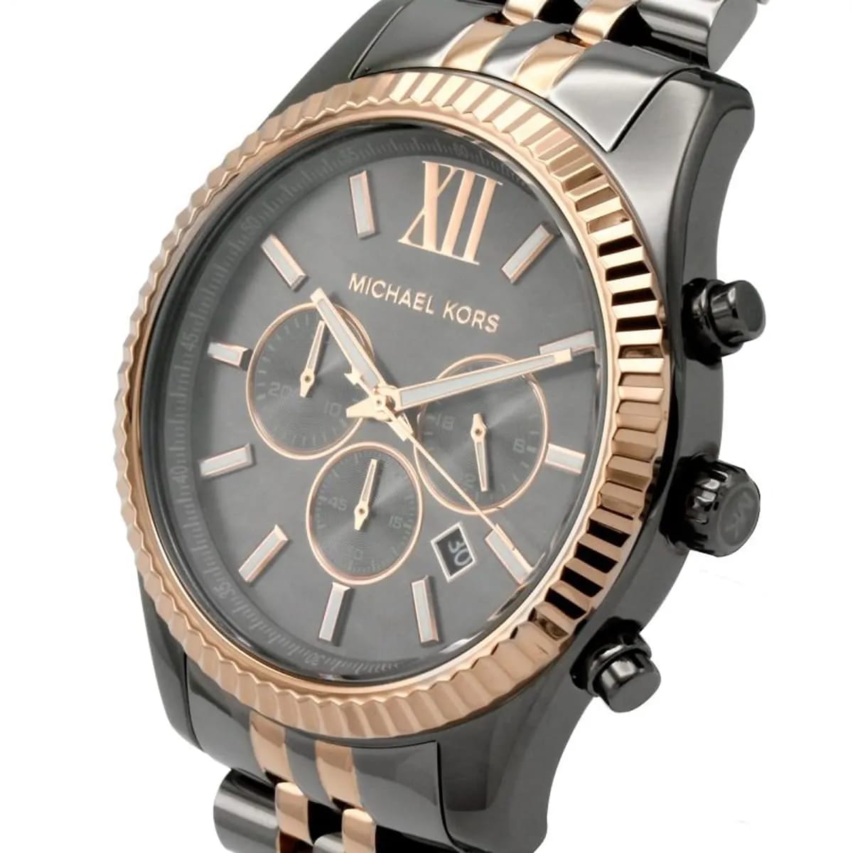 Michael Kors MK8561 Men’s Grey Dial Two-Tone Black Rose Gold Stainless Steel Lexington Chronograph Watch