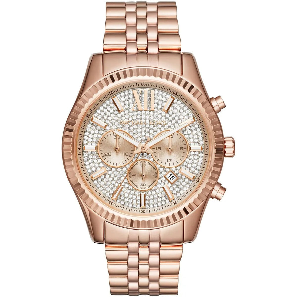 Michael Kors MK8580 Men’s Crystal Dial Rose Gold Stainless Steel Lexington Chronograph Watch