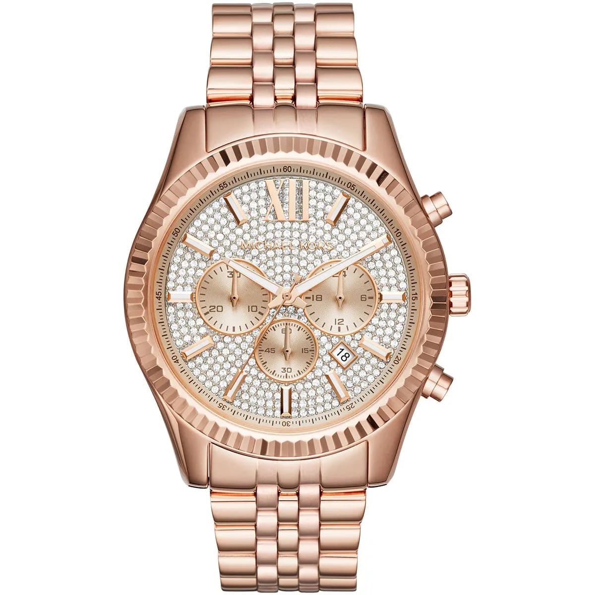 Michael Kors MK8580 Men’s Crystal Dial Rose Gold Stainless Steel Lexington Chronograph Watch