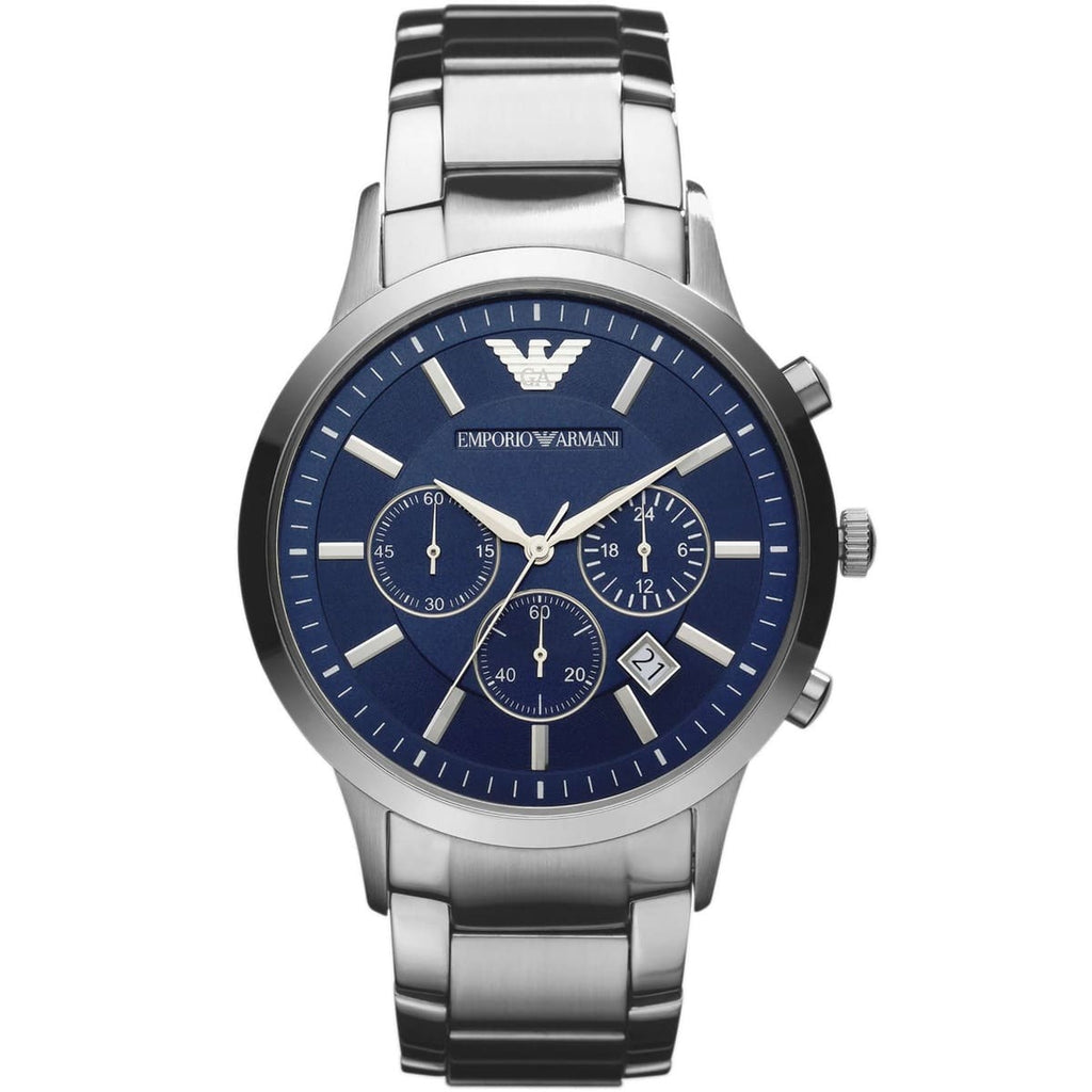 Emporio Armani AR2448 Men’s Blue Dial Stainless Steel Renato Chronograph Watch