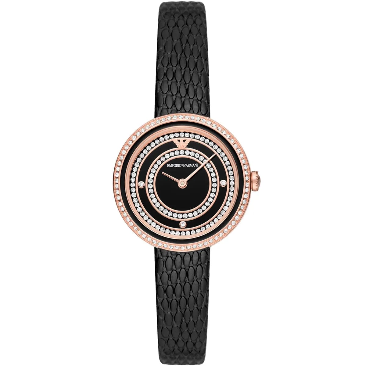 Emporio Armani AR11493 Women’s Black Dial Rose Gold Leather Rosa Watch