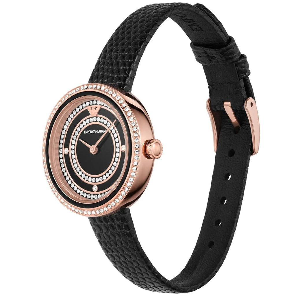 Emporio Armani AR11493 Women’s Black Dial Rose Gold Leather Rosa Watch