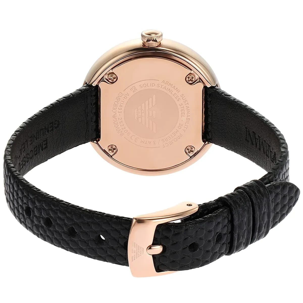 Emporio Armani AR11493 Women’s Black Dial Rose Gold Leather Rosa Watch