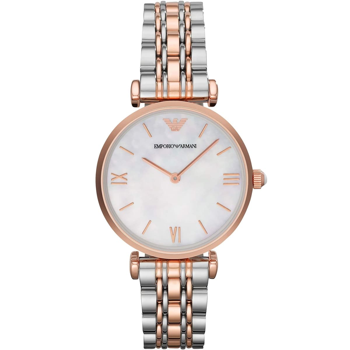 Emporio Armani AR1683 Women’s Mother of Pearl Dial Two-Tone Stainless Steel Gianni T-Bar Watch