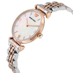 Emporio Armani AR1683 Women’s Mother of Pearl Dial Two-Tone Stainless Steel Gianni T-Bar Watch