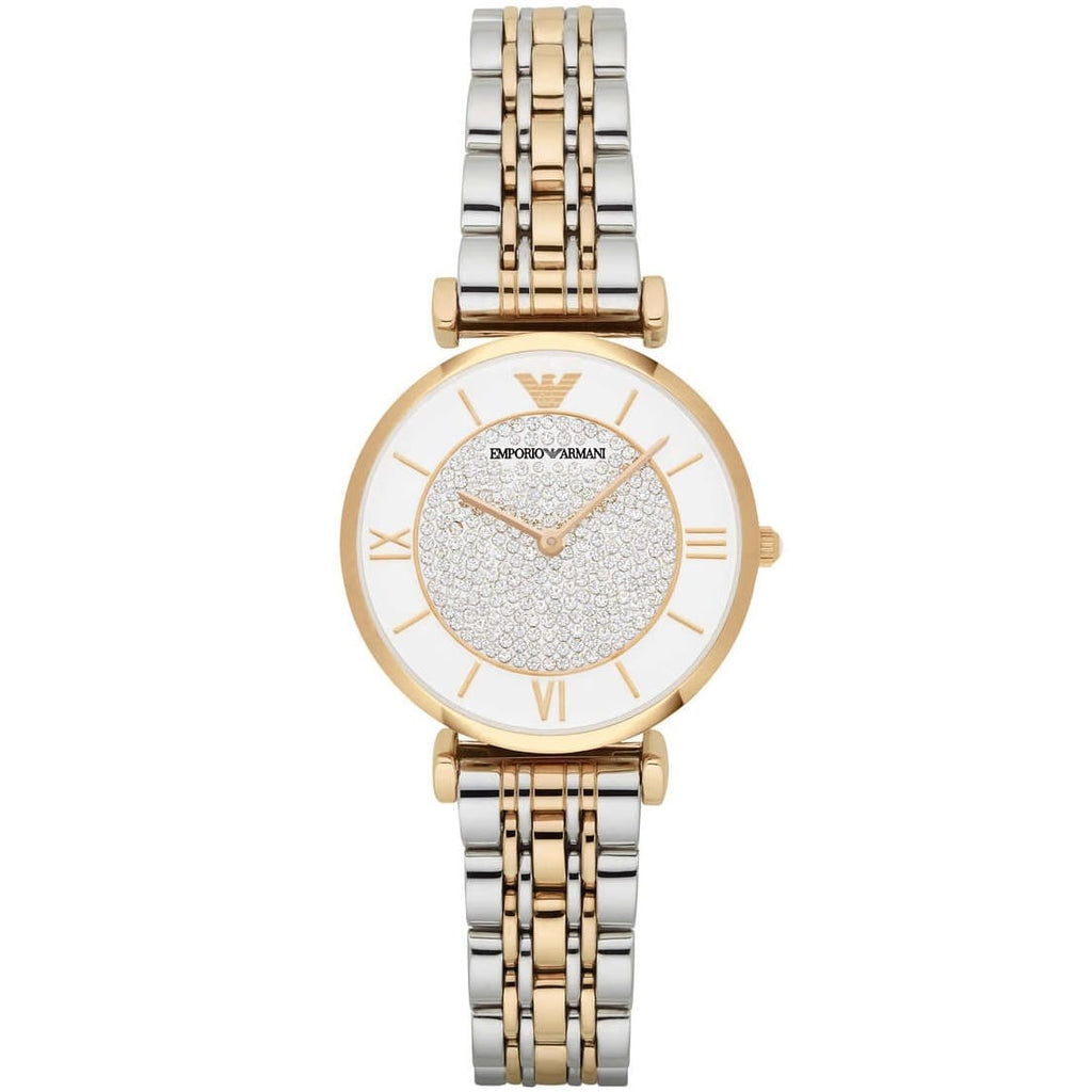 Emporio Armani AR2076 Women’s Crystal Dial Two-Tone Stainless Steel Gianni T-Bar Watch